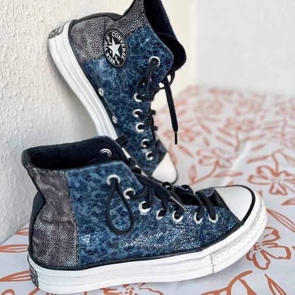 Converse Chuck 70 All Star High Top Blue Canvas Leather Sneakers A01084c - Picture 8 of 11